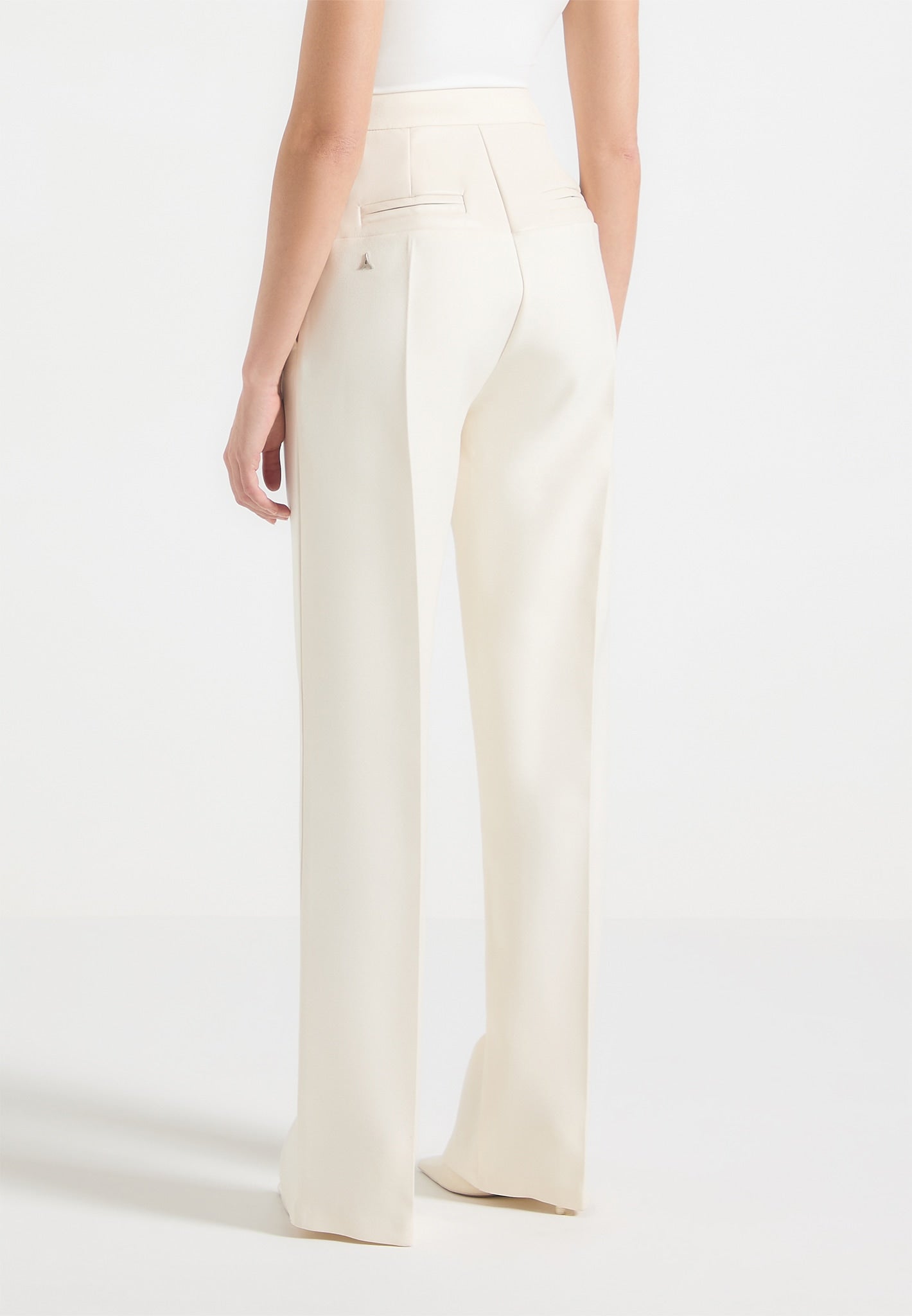 Leather Panel Tailored Trousers - Cream