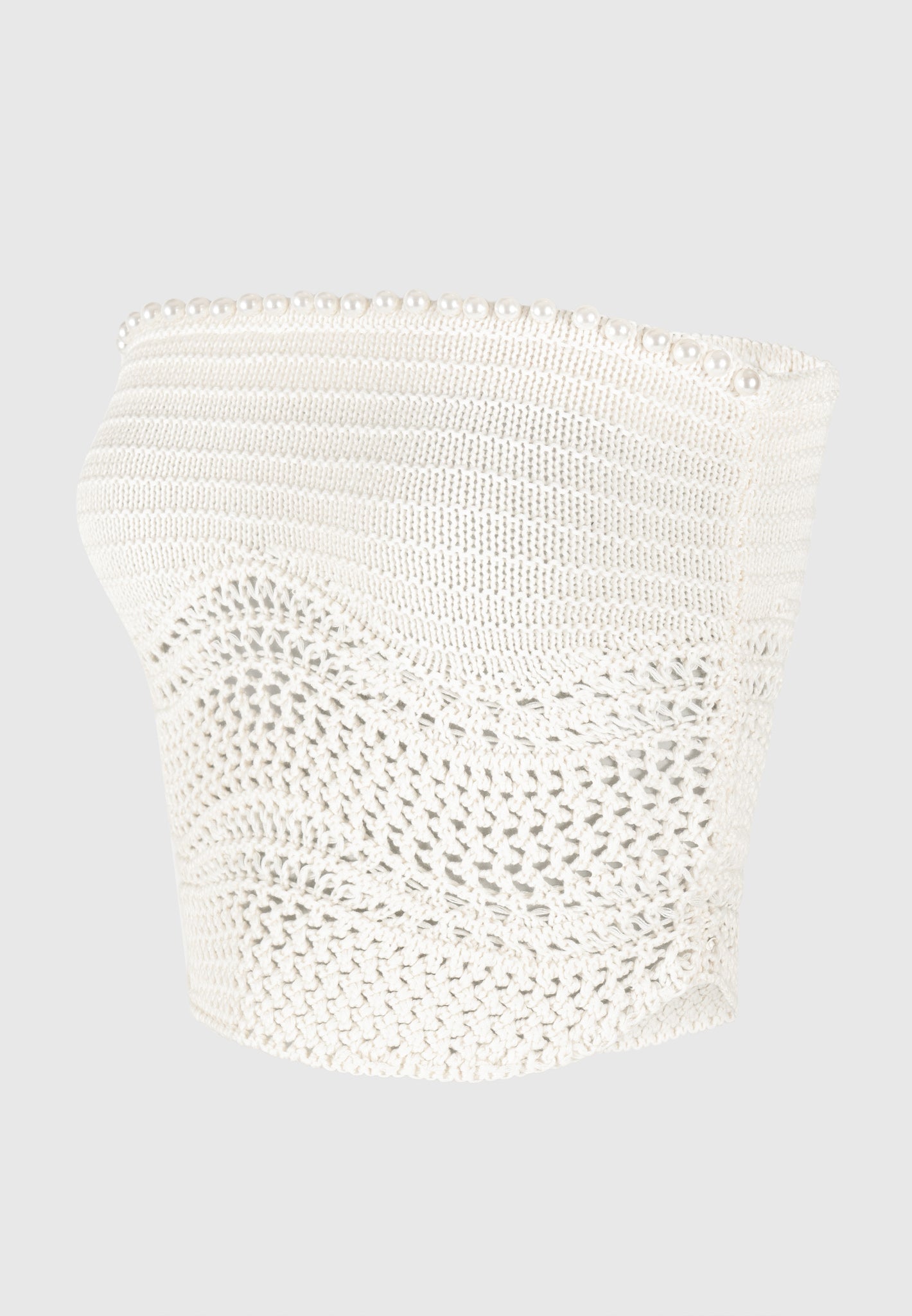 Pearl Applique Crochet Bandeau Top - Cream