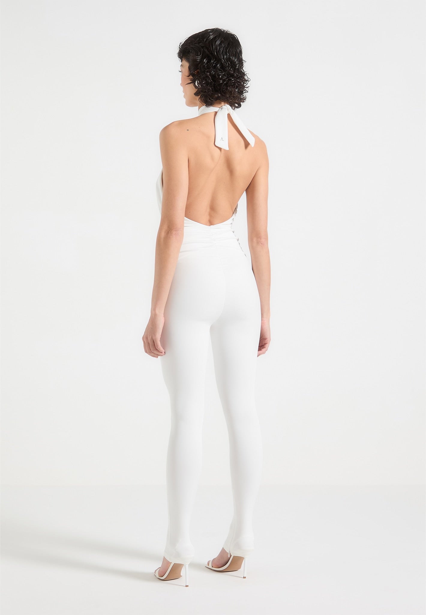 Twist Halterneck Ruched Jumpsuit - Off White
