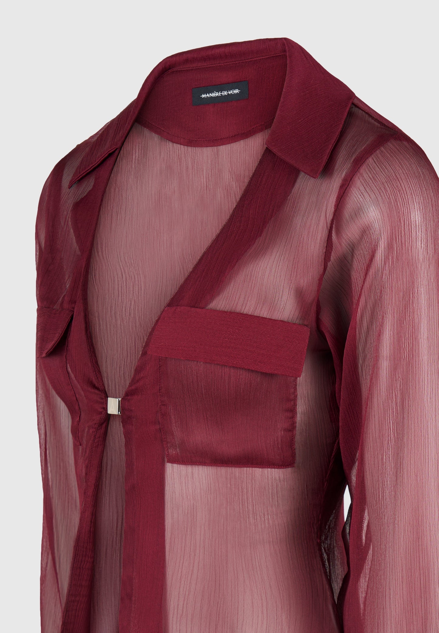 Sheer Shirt with Clasp - Wine Red
