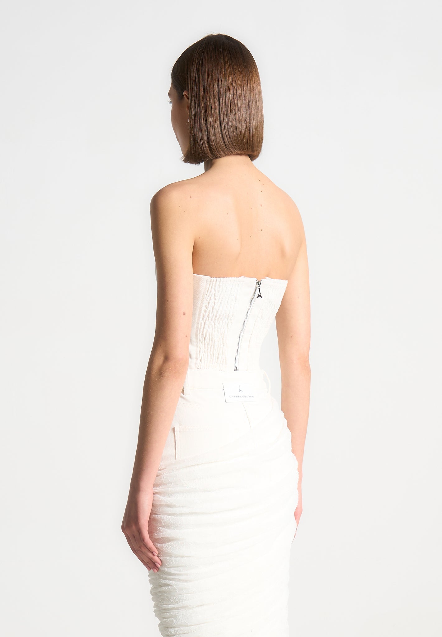 Denim Bandeau Corset Top - Off White