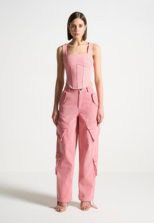 Denim Corset Top - Washed Pink