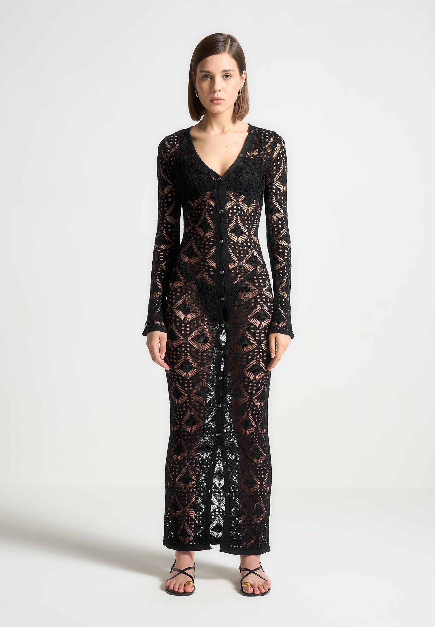 Knit Longline Cover Up Cardigan - Black