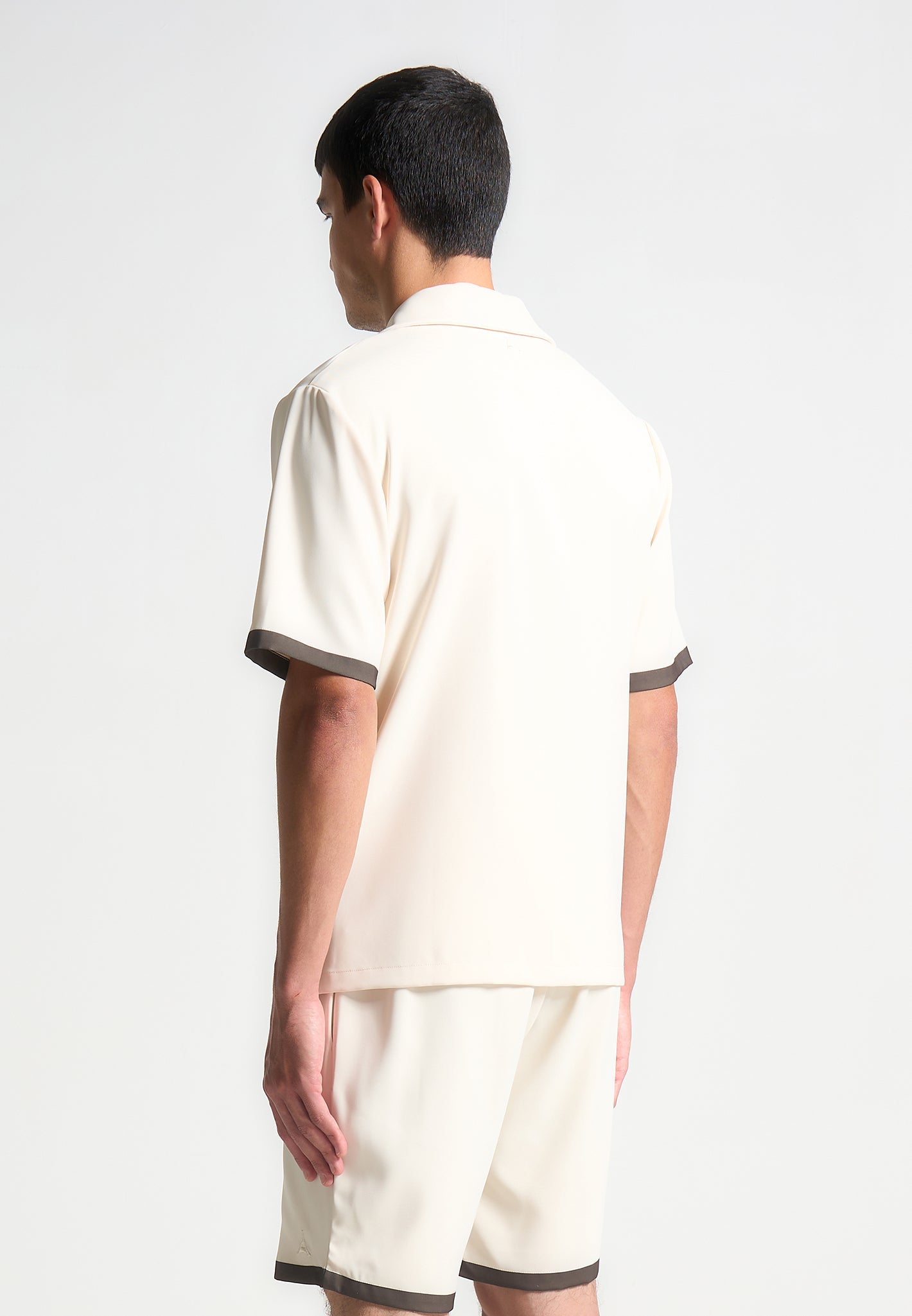 Ombré Border Revere Shirt - Cream/Brown