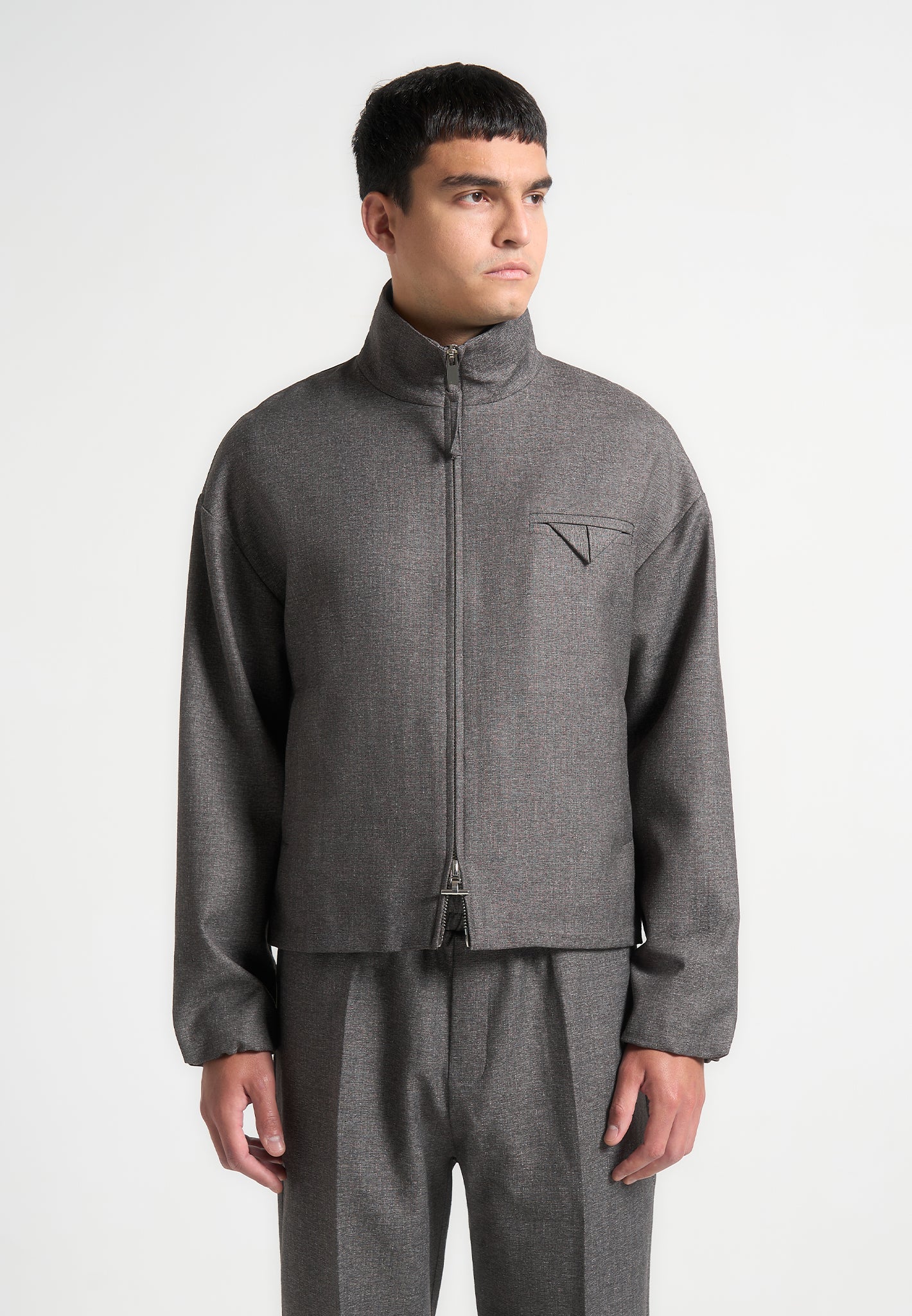 Tailored Funnel Neck Jacket - Grey